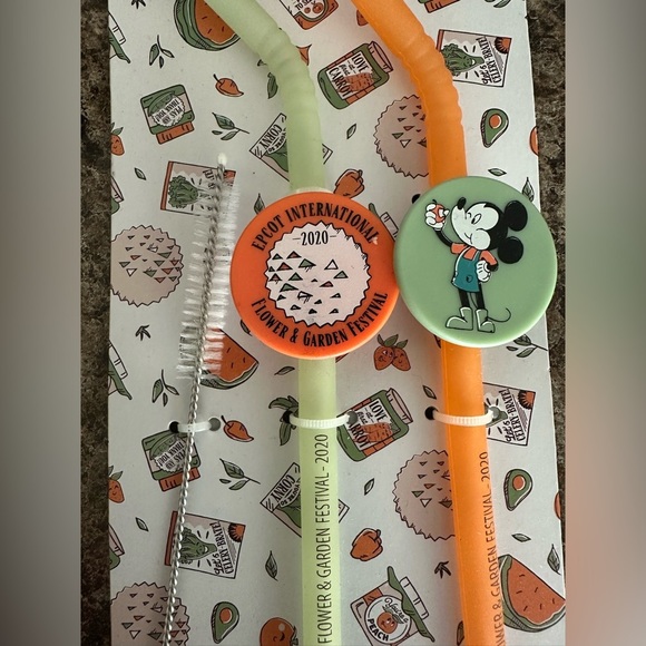 NWOT. Disney Parks Epcot Flower & Garden 2020 Reusable Straw Set. - Picture 2 of 5